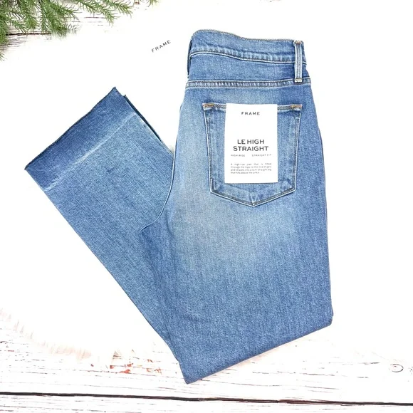 🚫SOLD! NWT🤩 |•FRAME DENIM•| Le High Straight High-Rise Raw Edge Slit Jeans - Picture 5 of 16